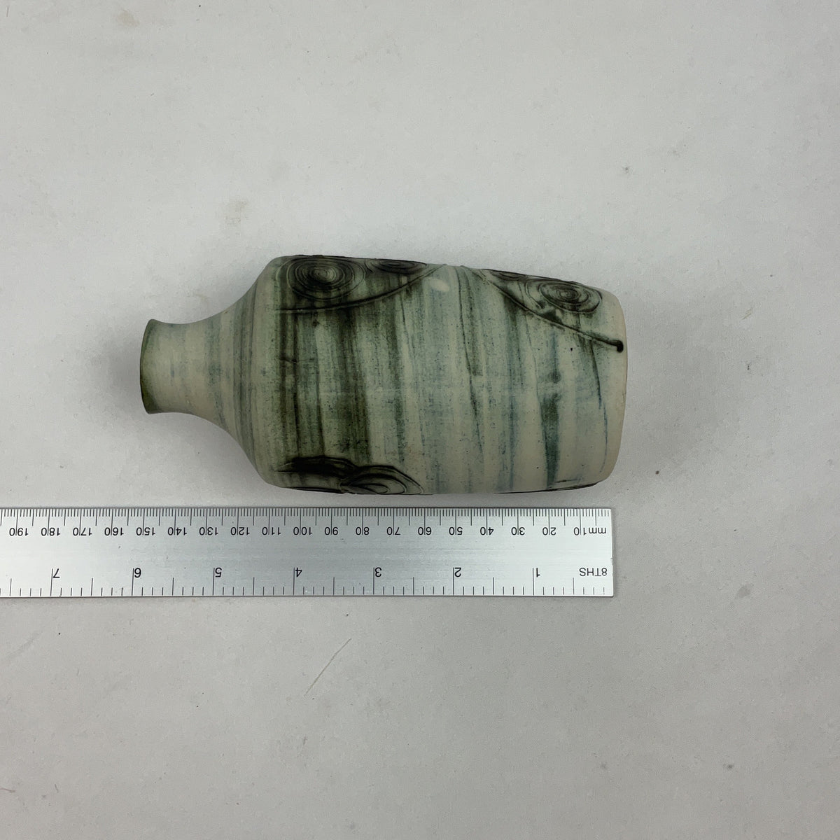 Carn Pottery Bud Vase Ceramic Green Grey Studio Pottery Cornwall Swirl Design