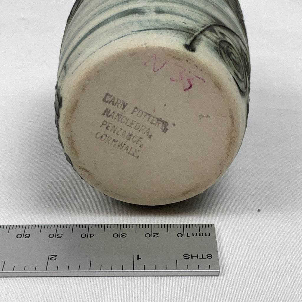 Carn Pottery Bud Vase Ceramic Green Grey Studio Pottery Cornwall Swirl Design