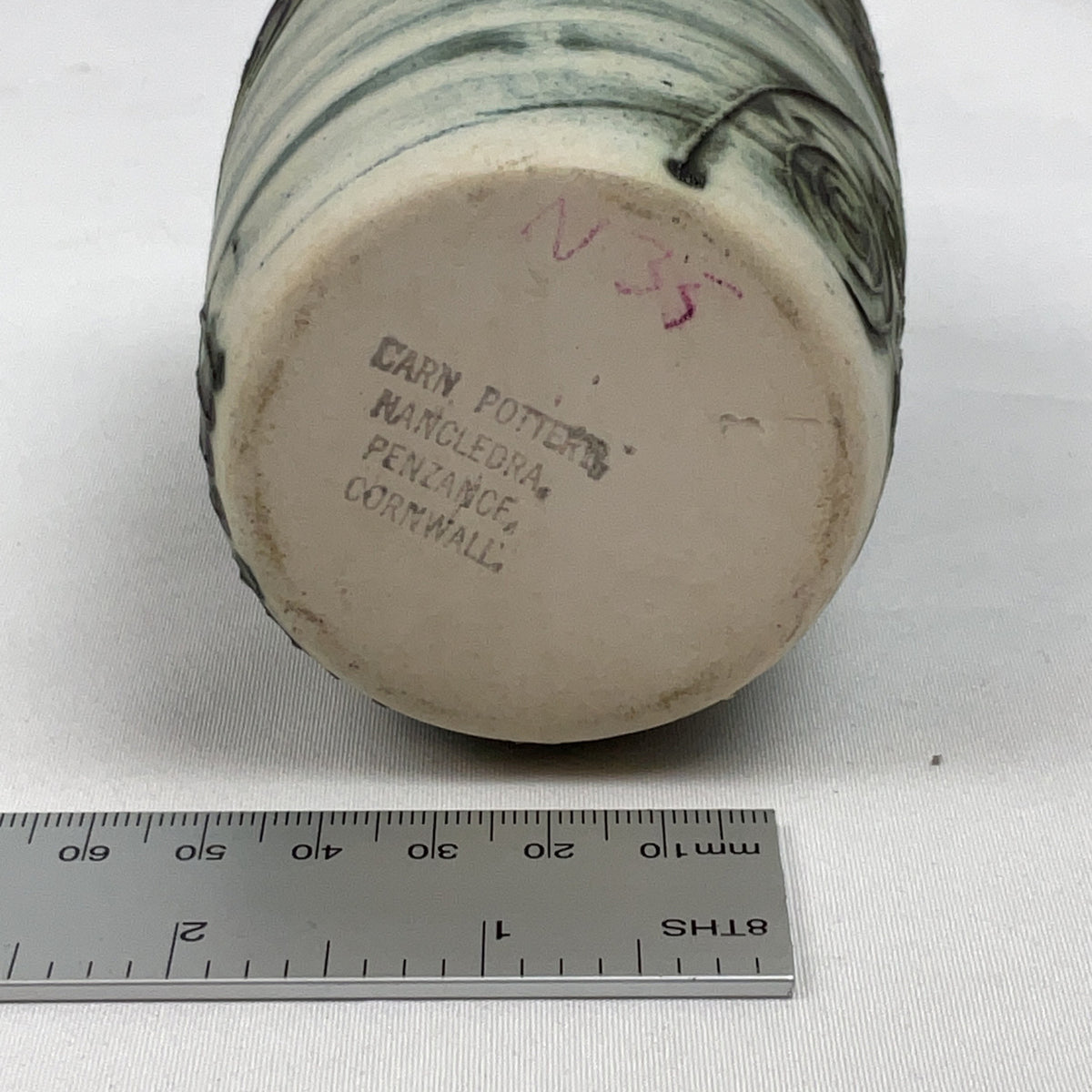 Carn Pottery Bud Vase Ceramic Green Grey Studio Pottery Cornwall Swirl Design