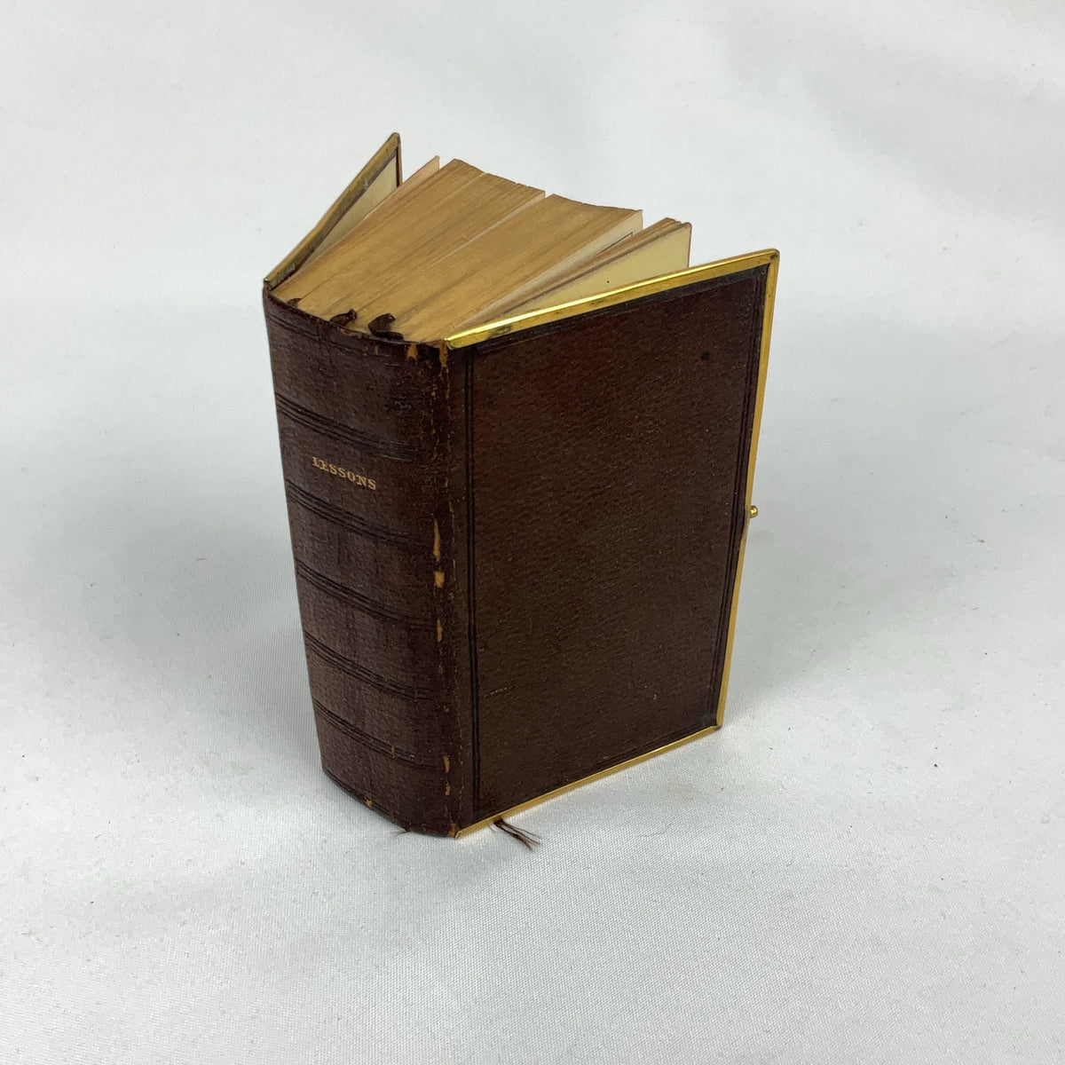 Antique Miniature Brass-Bound Prayer Book Leather Brown 1853 Victorian Clasp