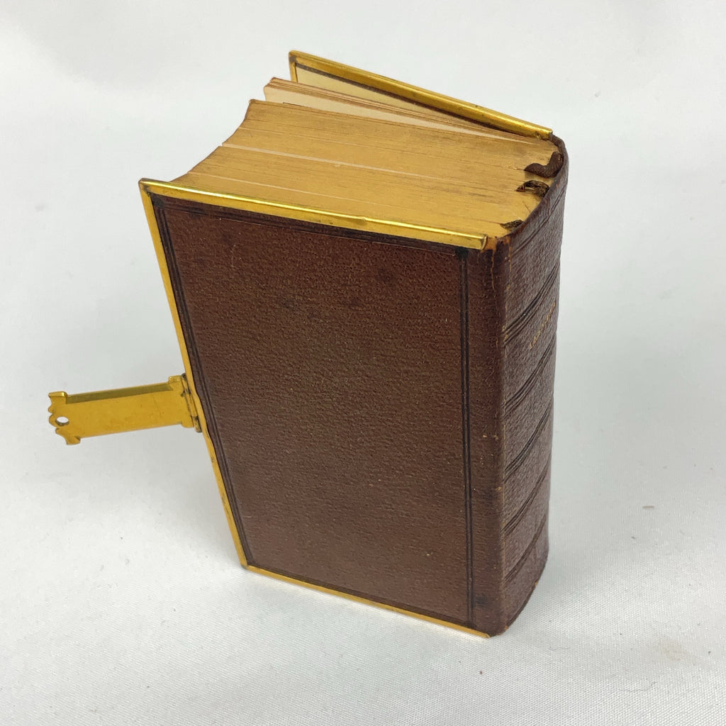 Antique Miniature Brass-Bound Prayer Book Leather Brown 1853 Victorian Clasp