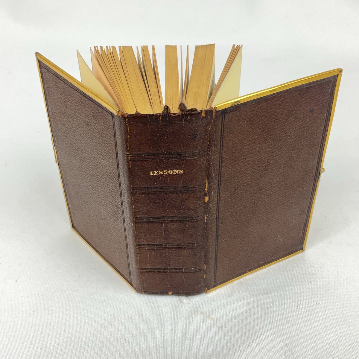 Antique Miniature Brass-Bound Prayer Book Leather Brown 1853 Victorian Clasp