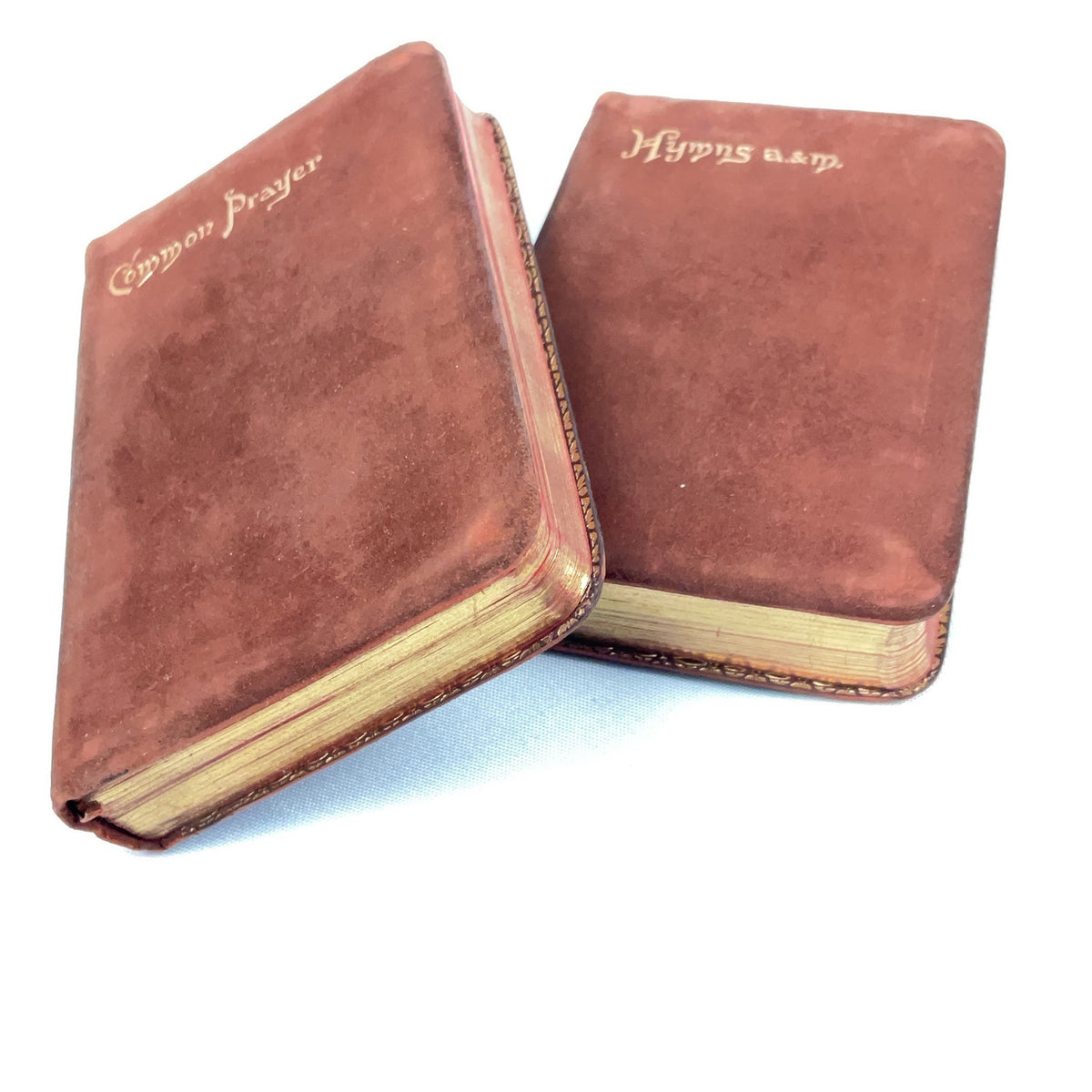 Vintage Leather Case Common Prayer Hymns Books Set Rust Miniature