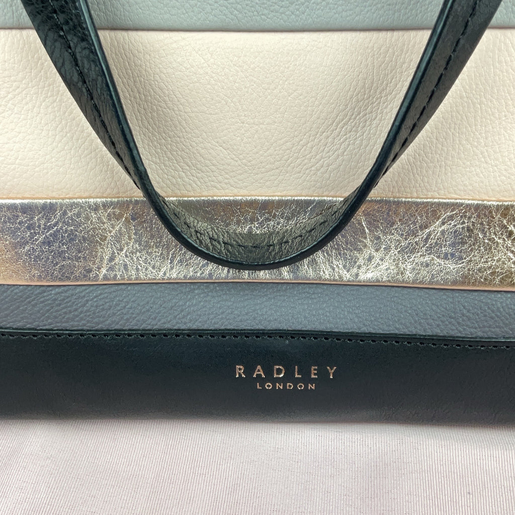 Radley London Tote Leather Striped Shoulder Bag Womens Nude Gold Black Grey