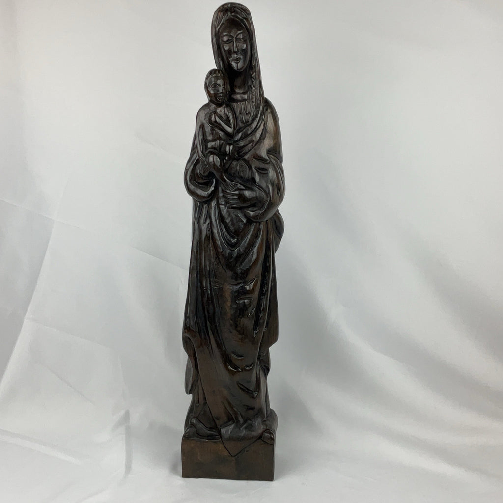 Carved Wood Madonna and Child Statue Religious Sculpture Spain