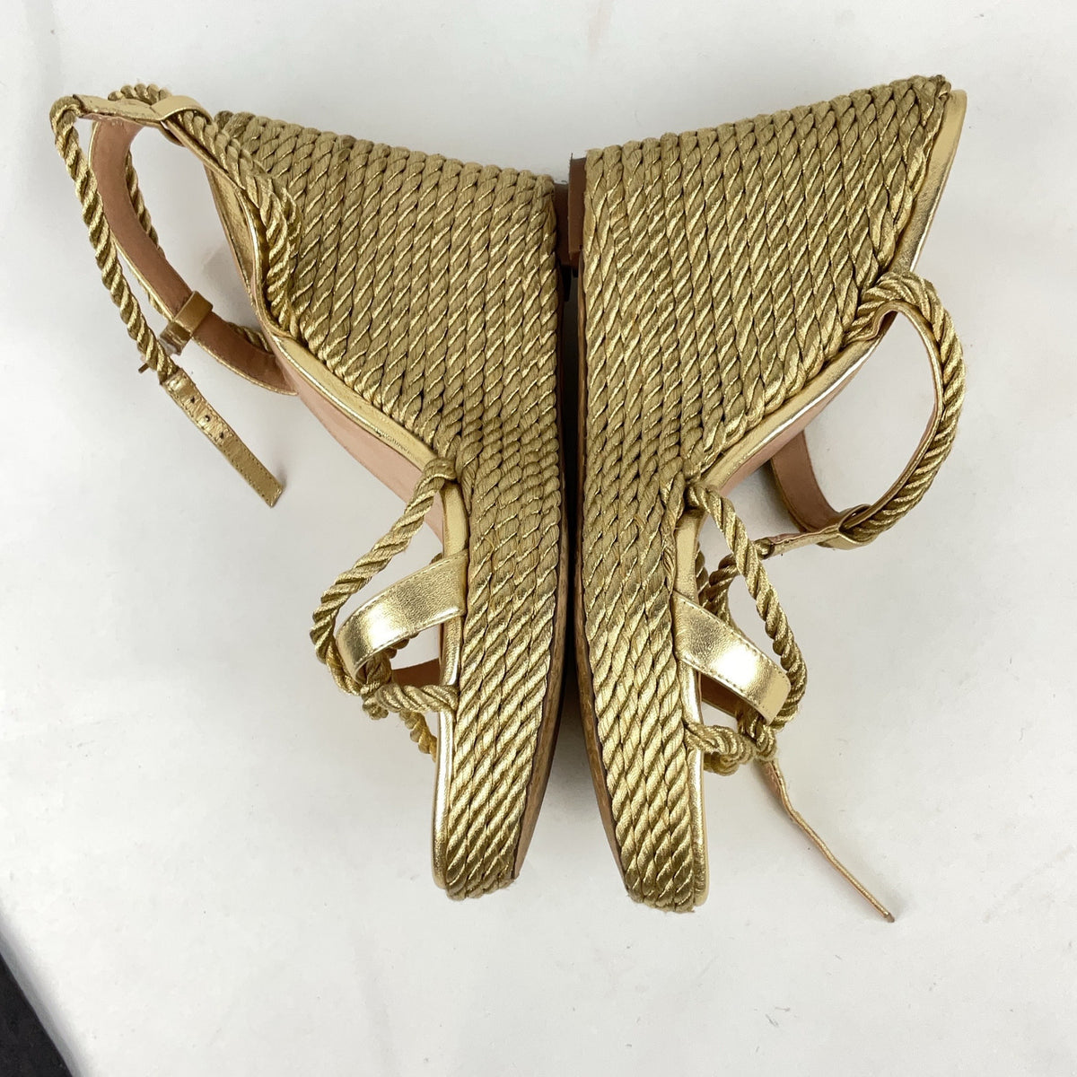 Kurt Geiger Sandals Leather Gold Rope Wedge Heels Espadrille Size 41