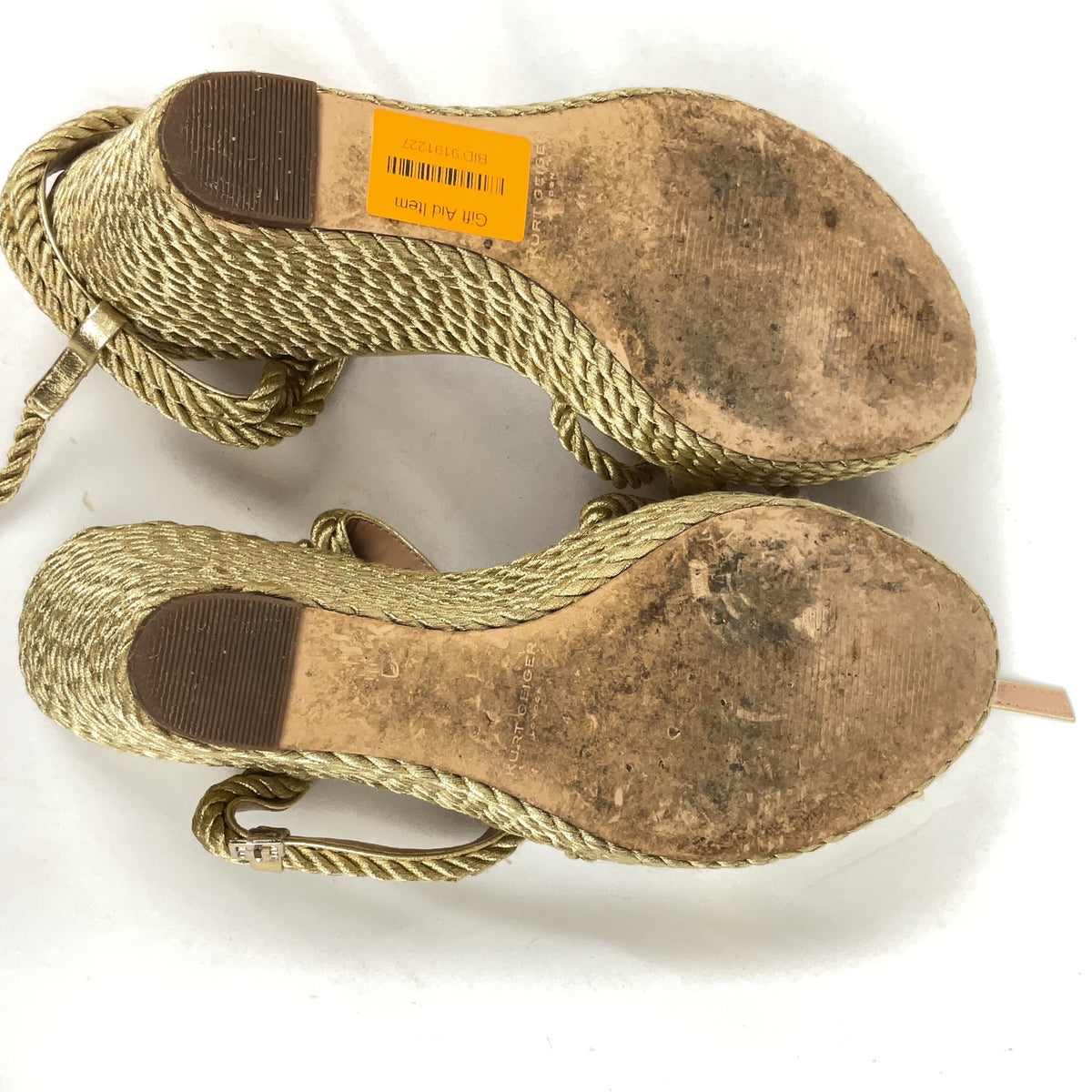 Kurt Geiger Sandals Leather Gold Rope Wedge Heels Espadrille Size 41