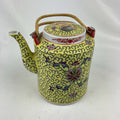 Chinese Mun Shou Teapot Porcelain Yellow Famille Jaune Longevity Vintage