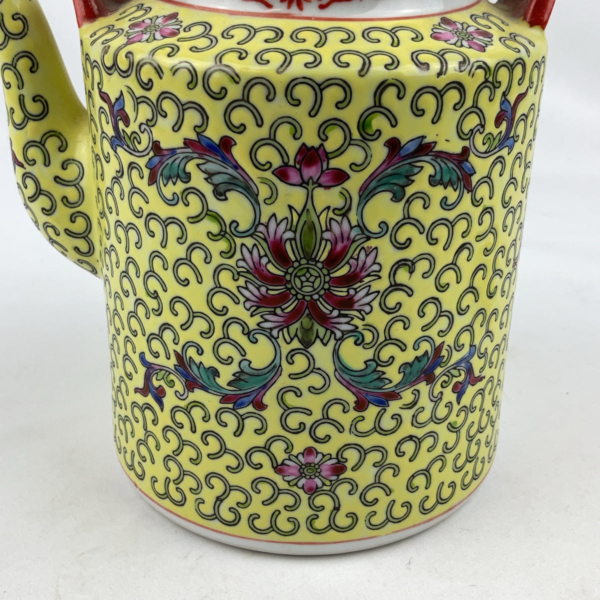 Chinese Mun Shou Teapot Porcelain Yellow Famille Jaune Longevity Vintage