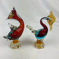 Murano Style Glass Fish and Bird Sculptures Multicolour Pair Vintage