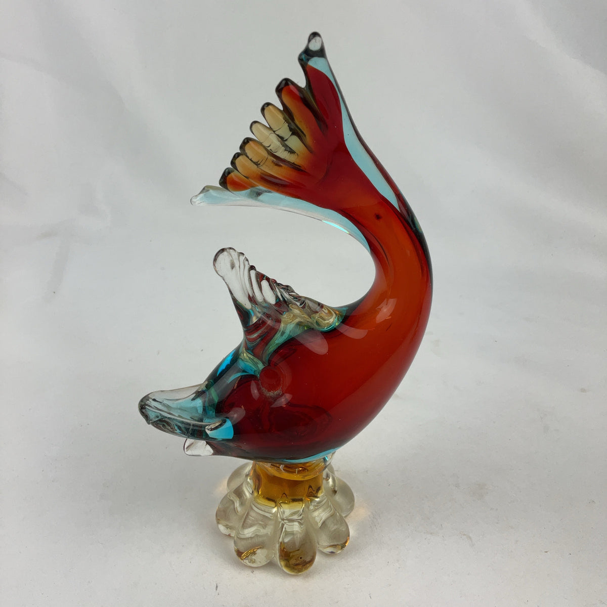 Murano Style Glass Fish and Bird Sculptures Multicolour Pair Vintage