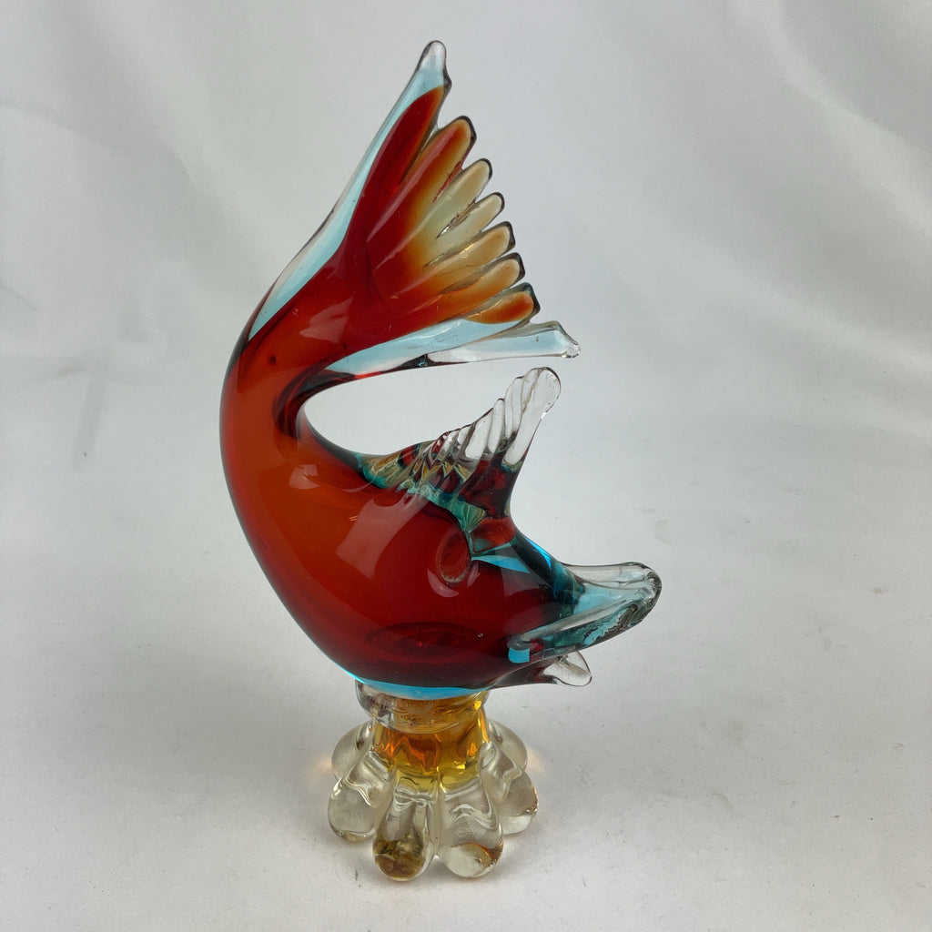 Murano Style Glass Fish and Bird Sculptures Multicolour Pair Vintage