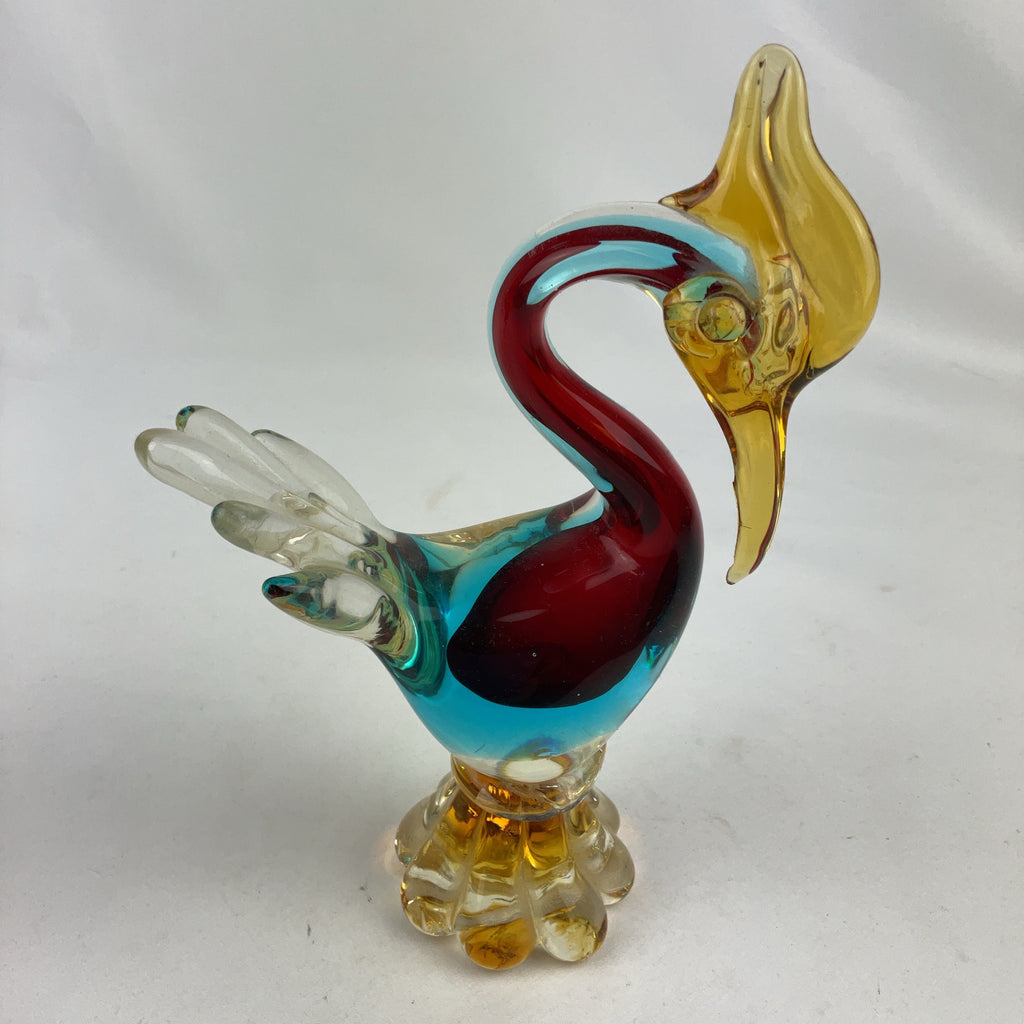 Murano Style Glass Fish and Bird Sculptures Multicolour Pair Vintage