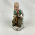 Vintage Bisque Porcelain Figurine Old Man Seated Cane Pipe Multi