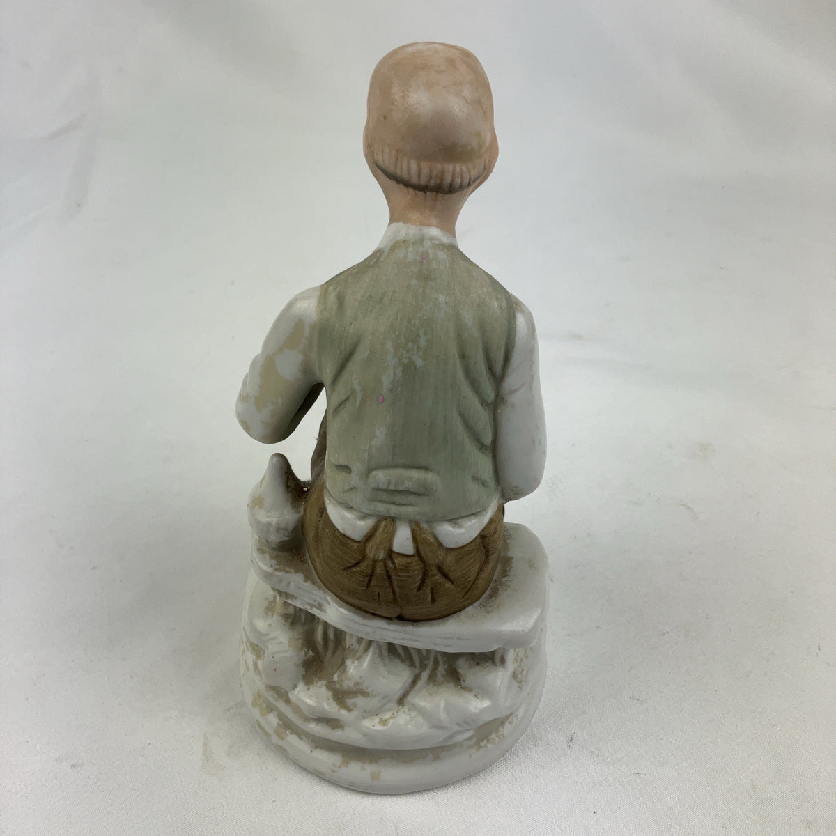 Vintage Bisque Porcelain Figurine Old Man Seated Cane Pipe Multi