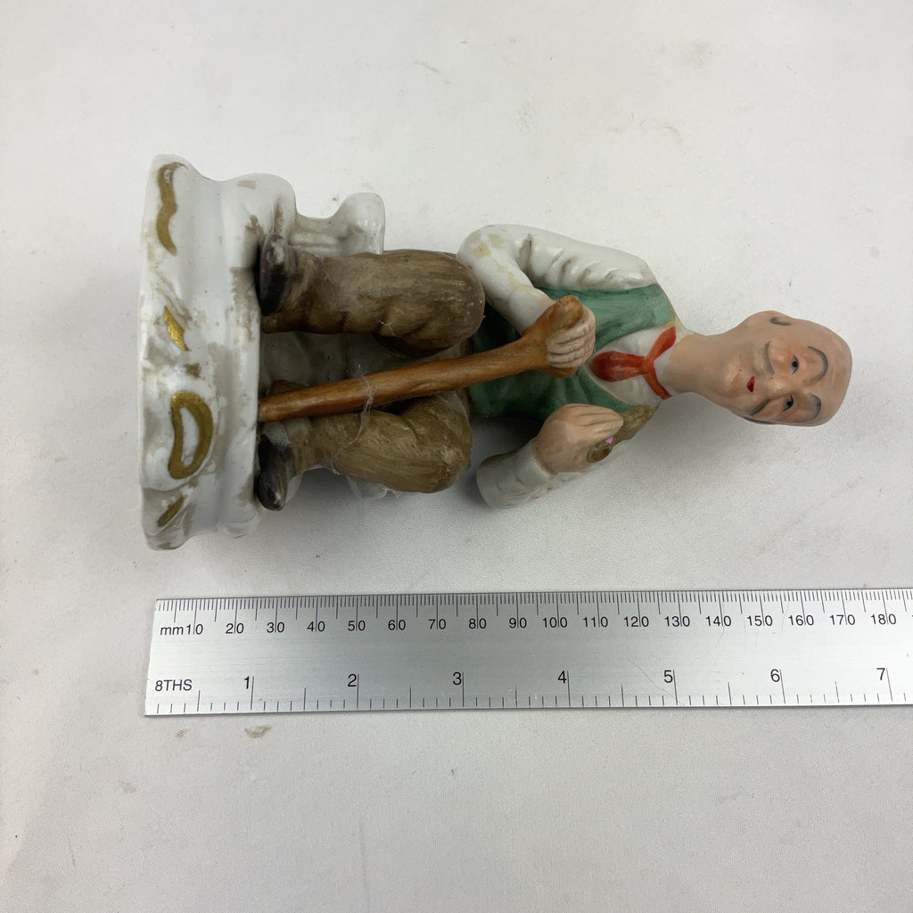 Vintage Bisque Porcelain Figurine Old Man Seated Cane Pipe Multi