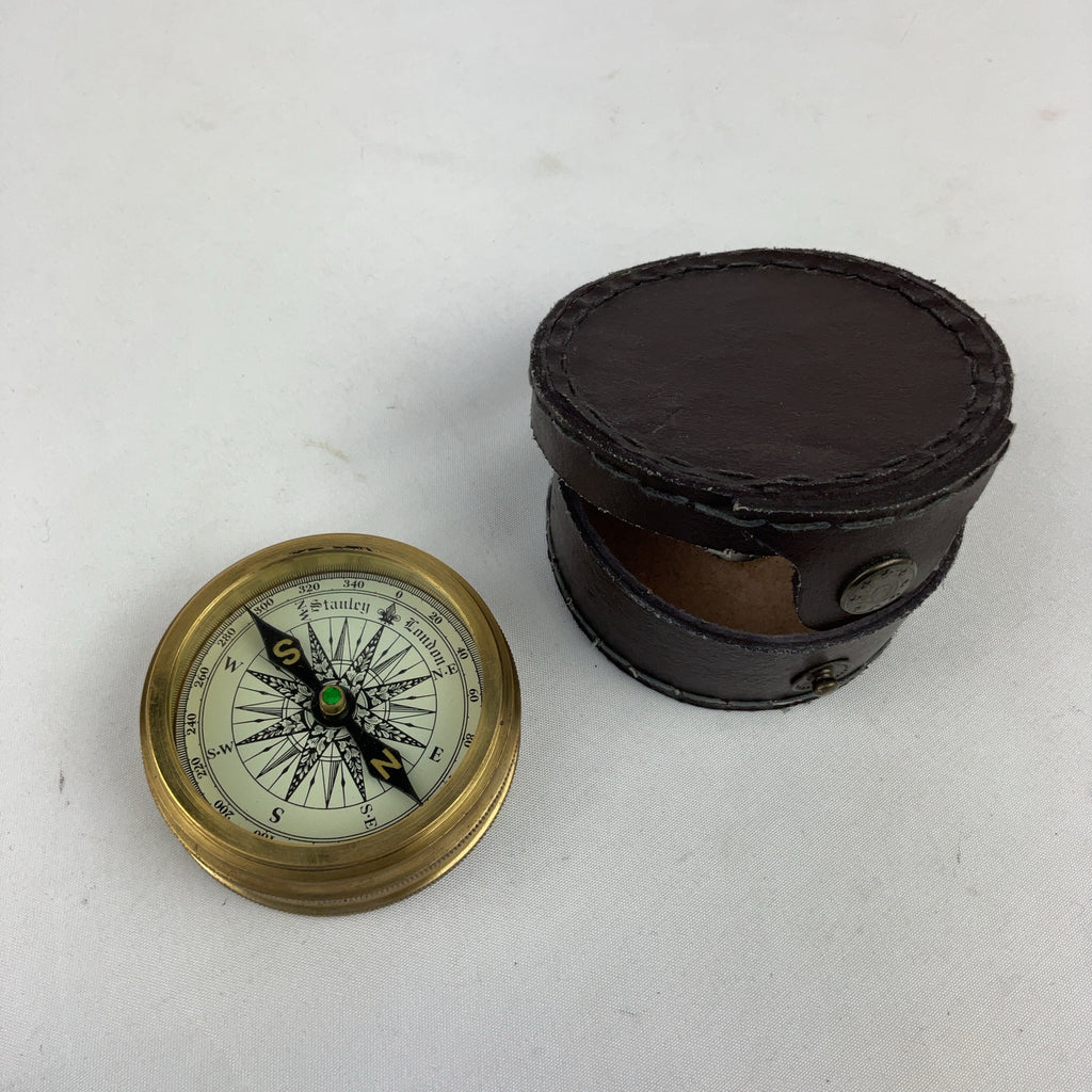 Stanley London Compass Brass Gold Robert Frost Poem Leather Case Vintage Style
