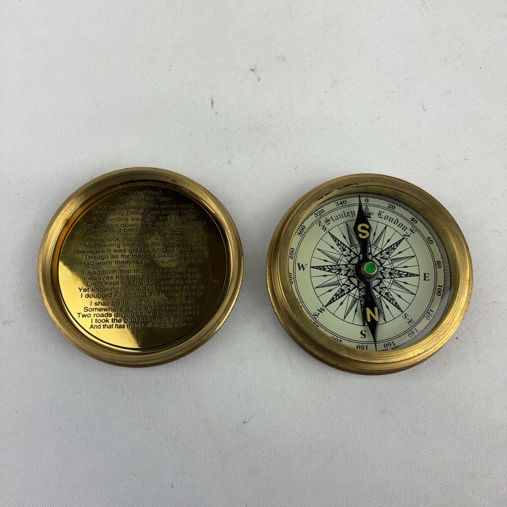 Stanley London Compass Brass Gold Robert Frost Poem Leather Case Vintage Style