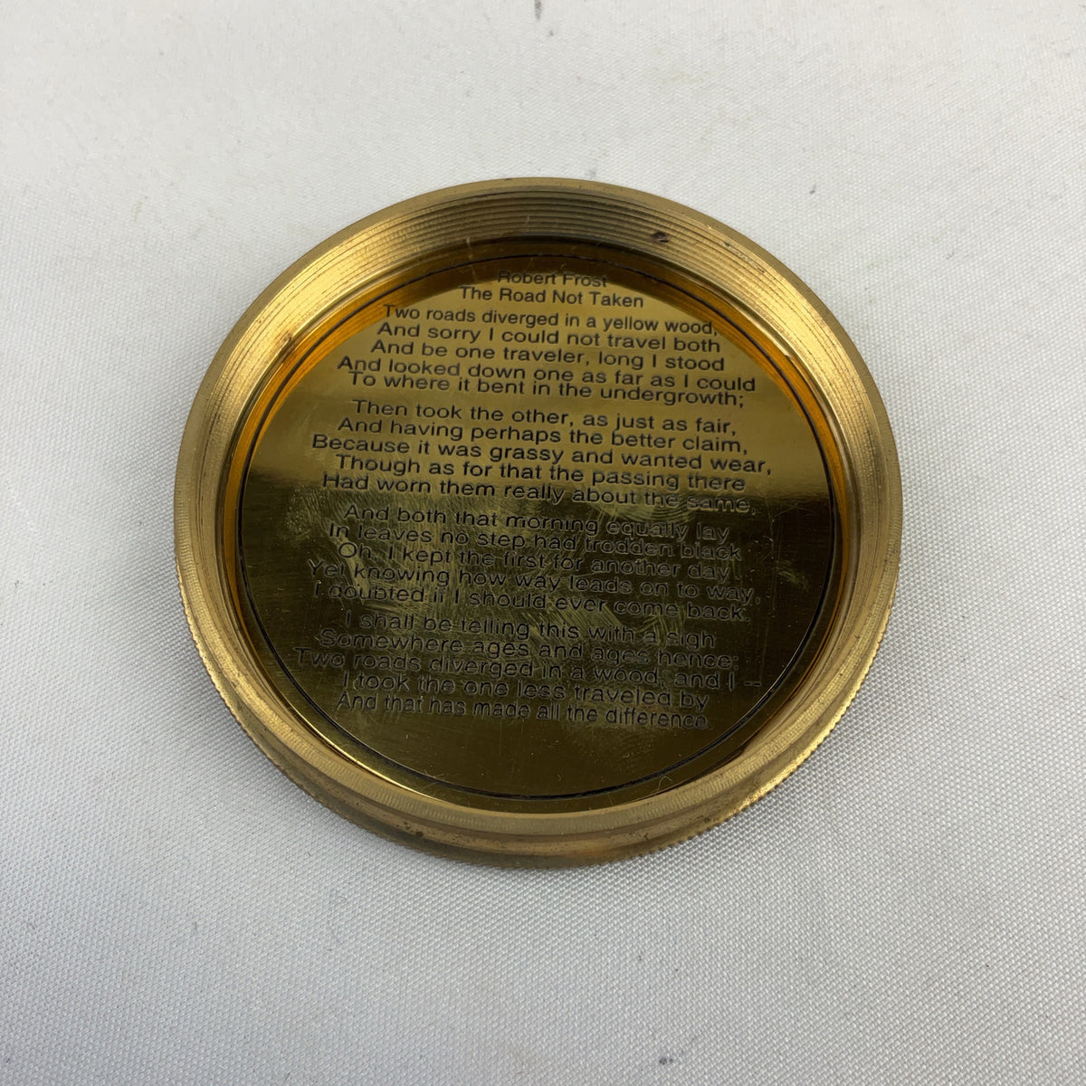 Stanley London Compass Brass Gold Robert Frost Poem Leather Case Vintage Style