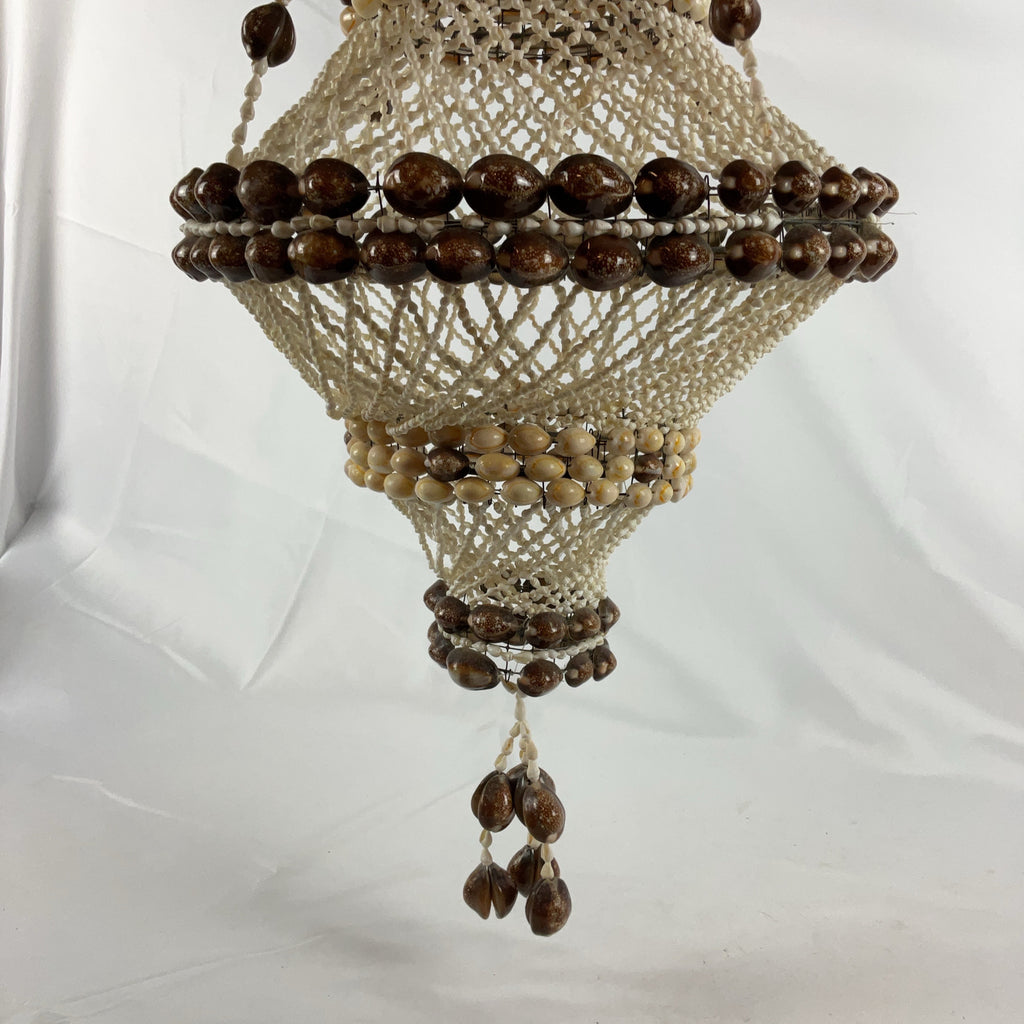 Boho Shell Beaded Chandelier Macrame Pendant Light Natural Cream Brown Hanging