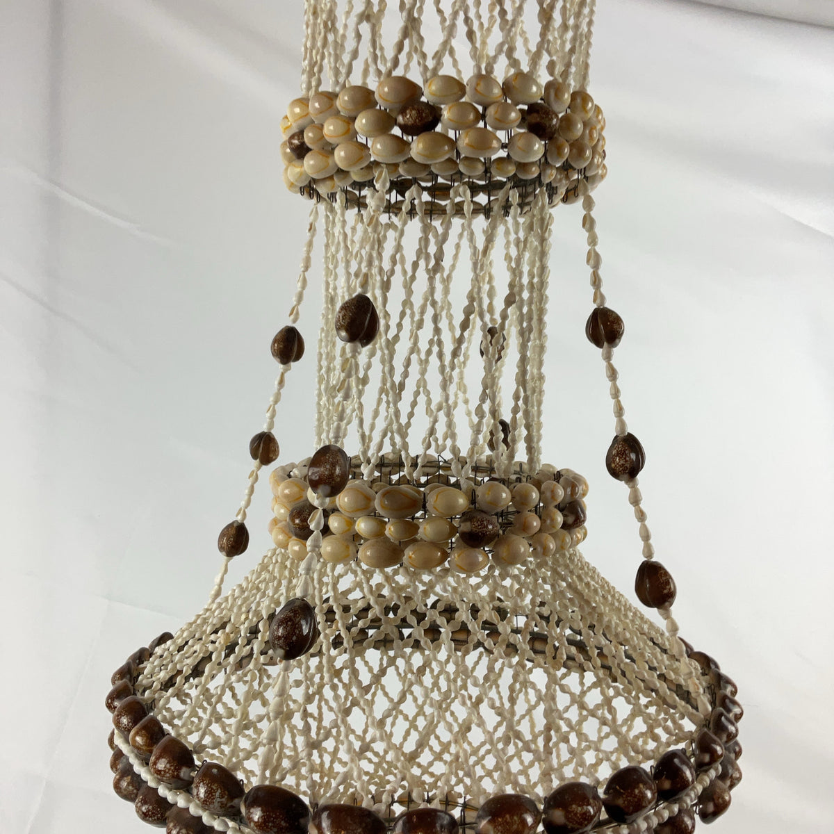 Boho Shell Beaded Chandelier Macrame Pendant Light Natural Cream Brown Hanging