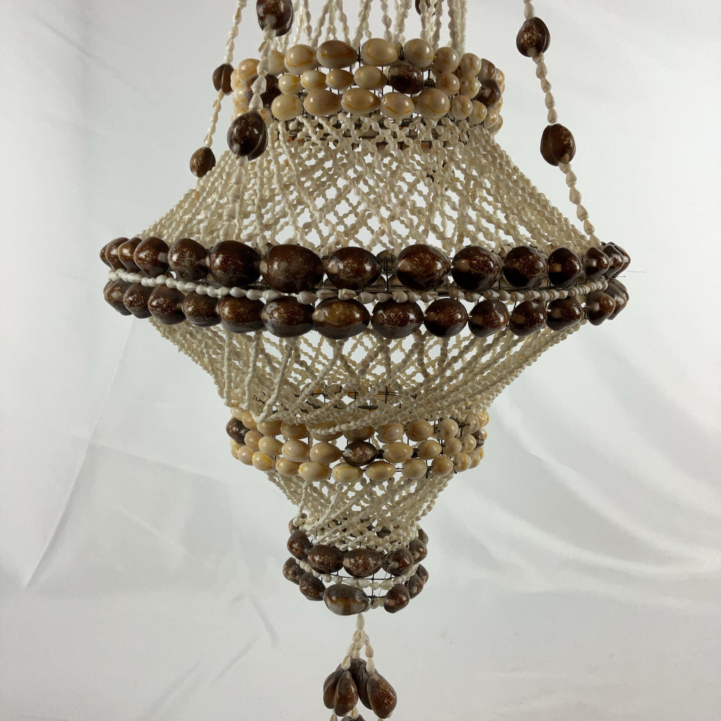 Boho Shell Beaded Chandelier Macrame Pendant Light Natural Cream Brown Hanging