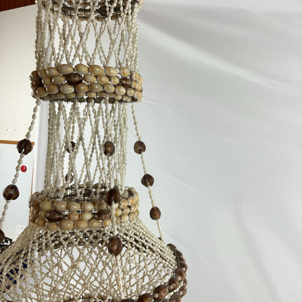 Boho Shell Beaded Chandelier Macrame Pendant Light Natural Cream Brown Hanging