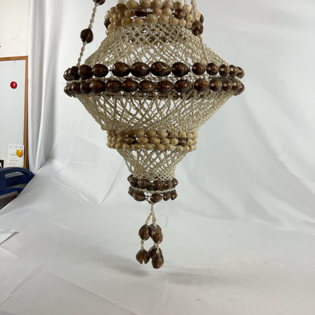 Boho Shell Beaded Chandelier Macrame Pendant Light Natural Cream Brown Hanging