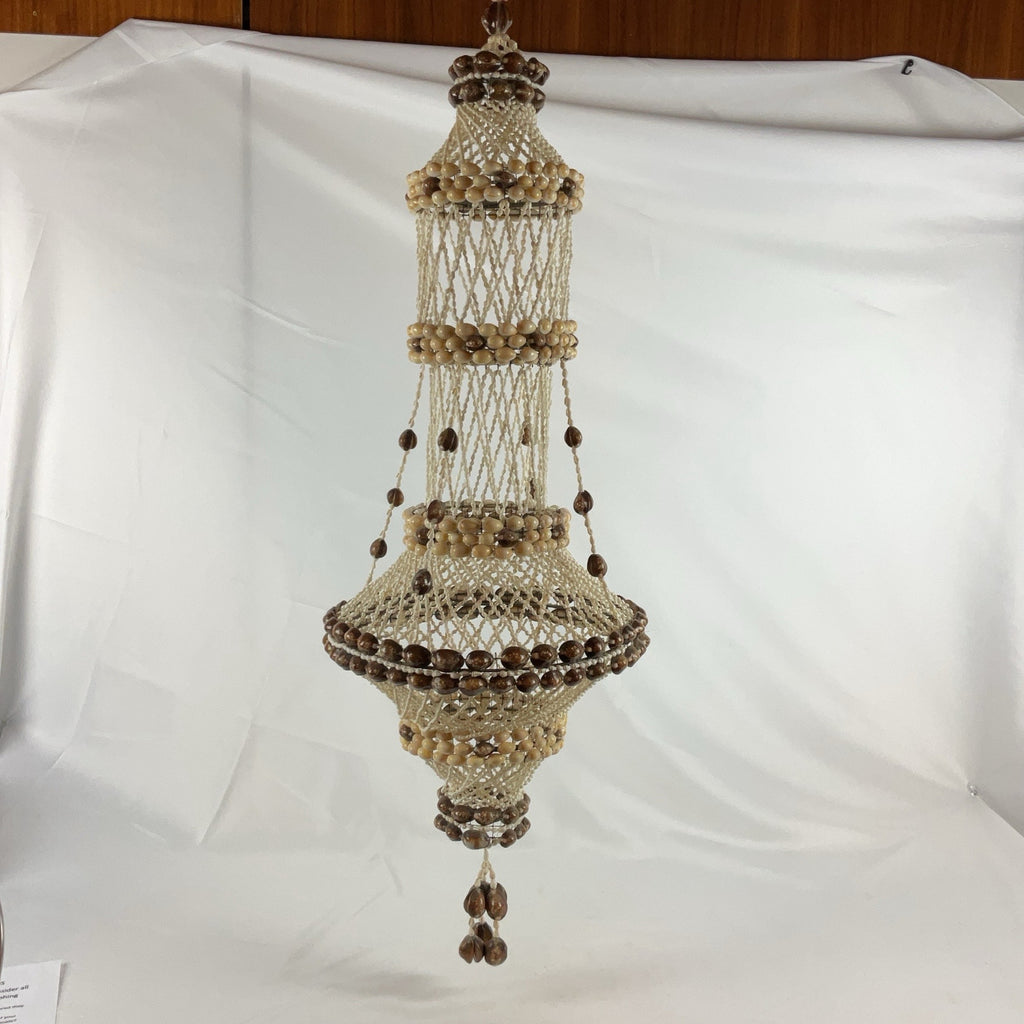 Boho Shell Beaded Chandelier Macrame Pendant Light Natural Cream Brown Hanging