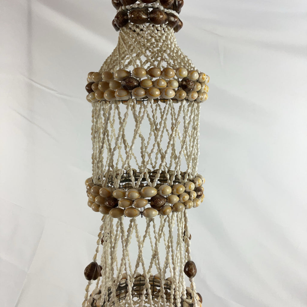 Boho Shell Beaded Chandelier Macrame Pendant Light Natural Cream Brown Hanging