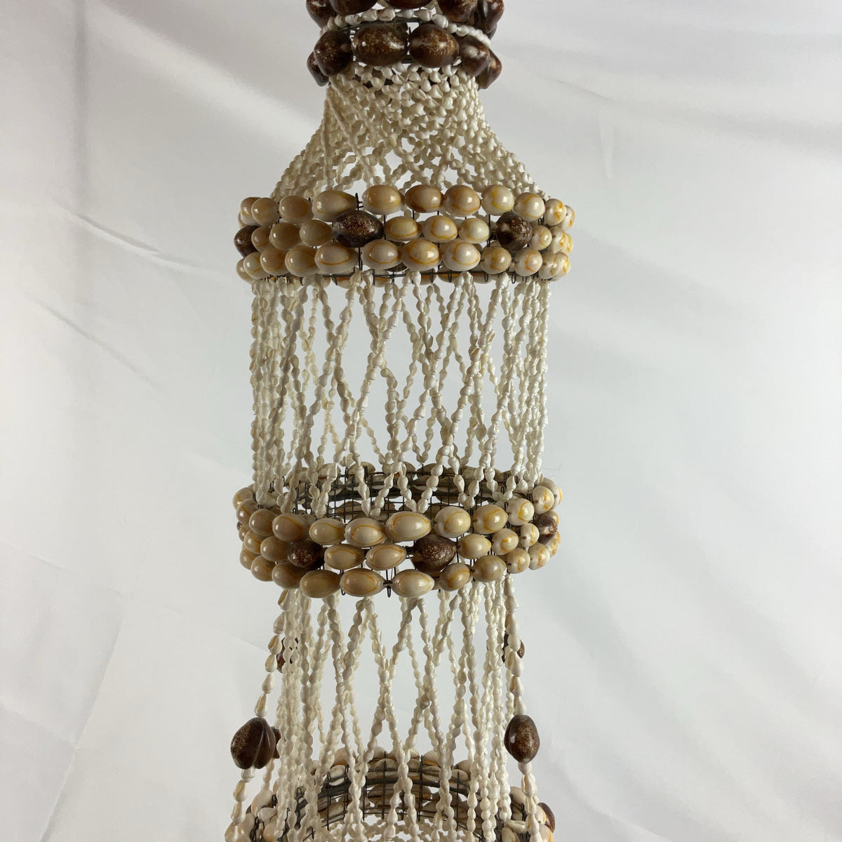 Boho Shell Beaded Chandelier Macrame Pendant Light Natural Cream Brown Hanging