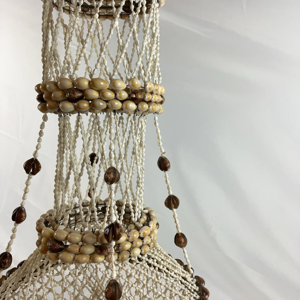 Boho Shell Beaded Chandelier Macrame Pendant Light Natural Cream Brown Hanging