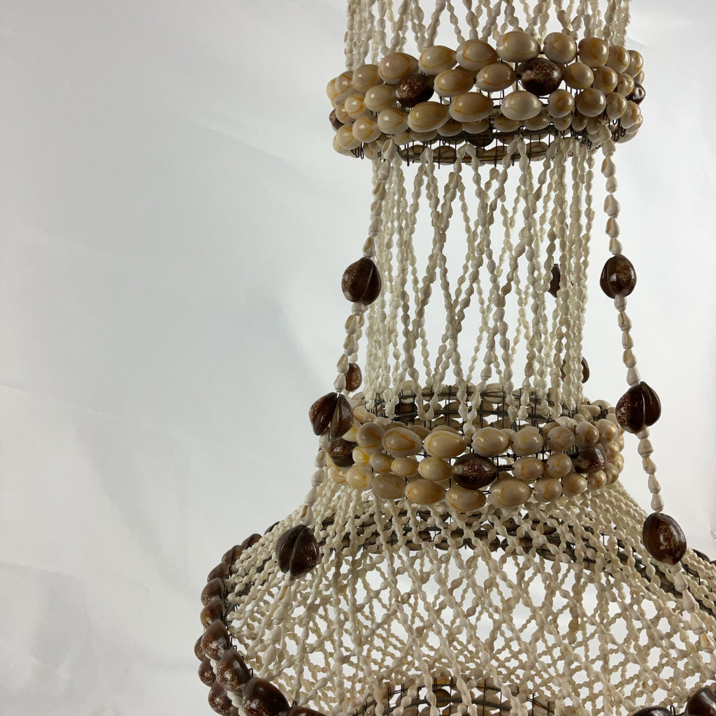 Boho Shell Beaded Chandelier Macrame Pendant Light Natural Cream Brown Hanging