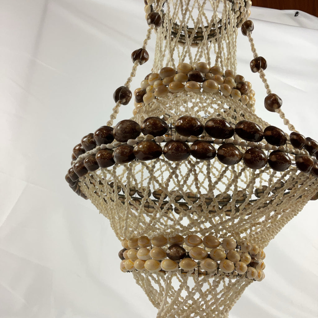 Boho Shell Beaded Chandelier Macrame Pendant Light Natural Cream Brown Hanging