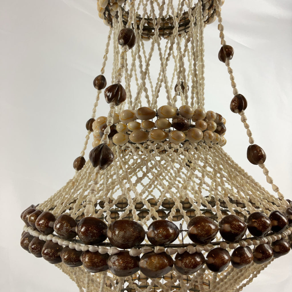 Boho Shell Beaded Chandelier Macrame Pendant Light Natural Cream Brown Hanging