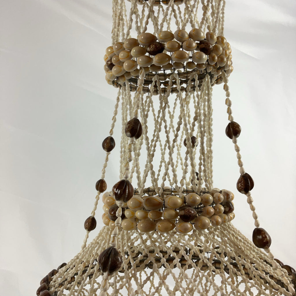 Boho Shell Beaded Chandelier Macrame Pendant Light Natural Cream Brown Hanging
