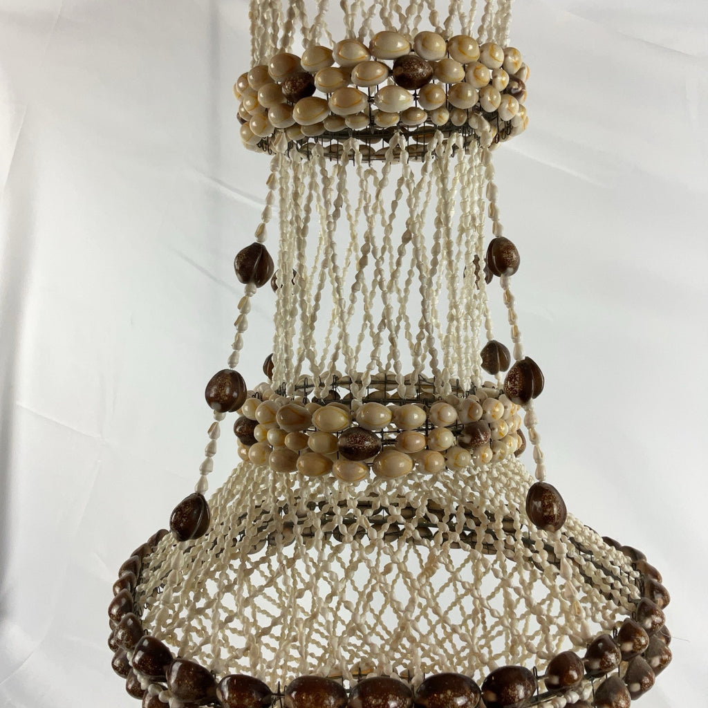 Boho Shell Beaded Chandelier Macrame Pendant Light Natural Cream Brown Hanging