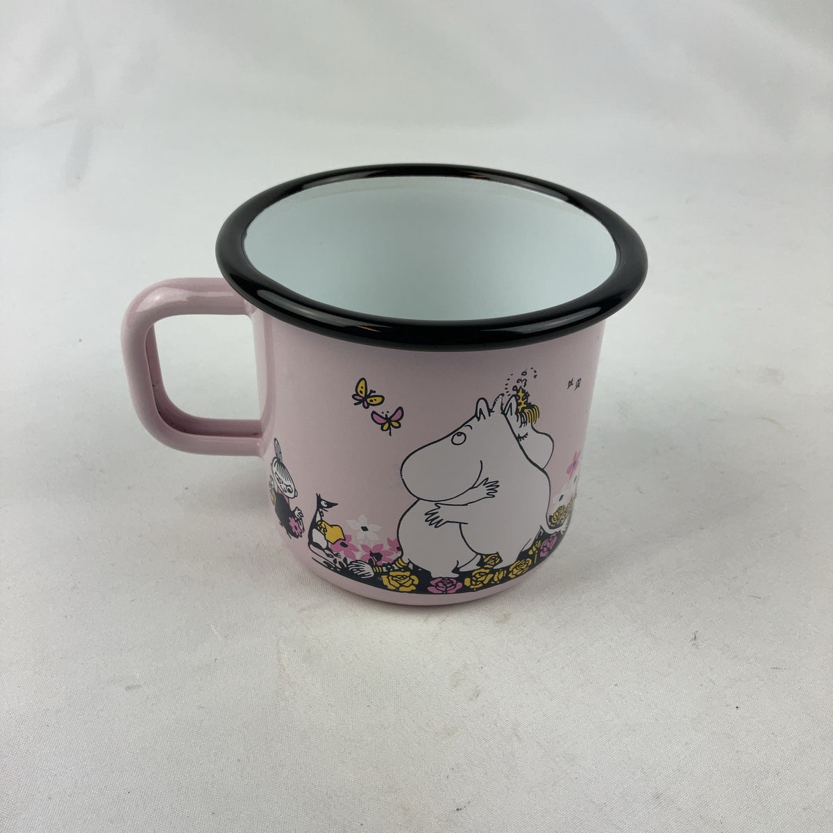 Muurla Moomin Hug Enamel Mug Pink 37cl Floral Butterfly Design