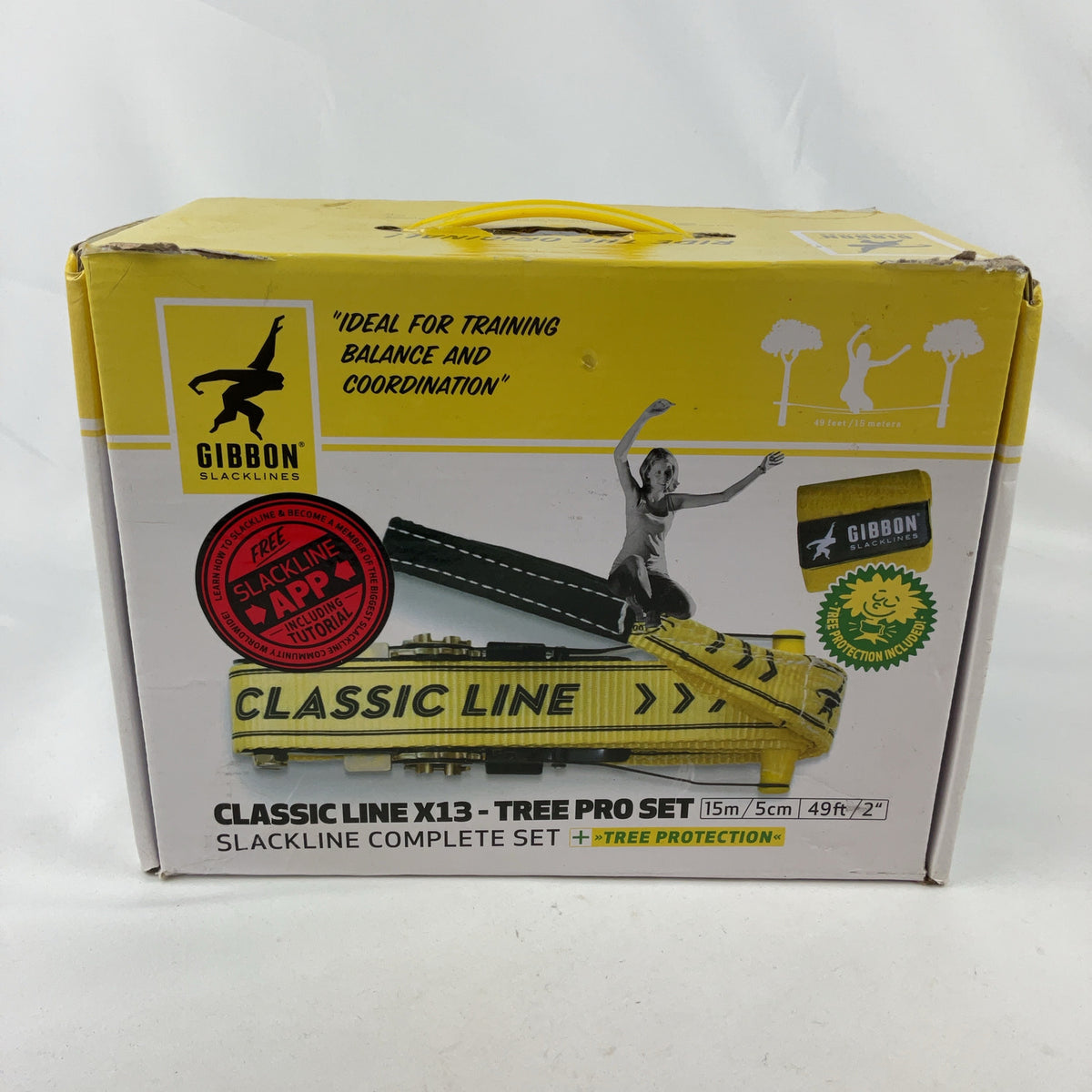 Gibbon Classic Line X13 Slackline Webbing Yellow 15m Tree Pro Set
