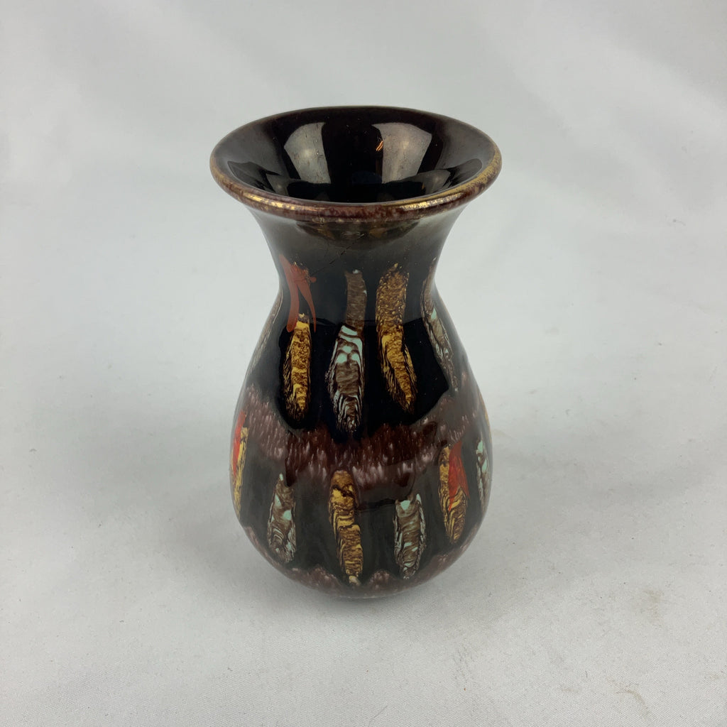 Jasba Keramik Vase Ceramic Brown Gold West German Pottery 581/12 1970s