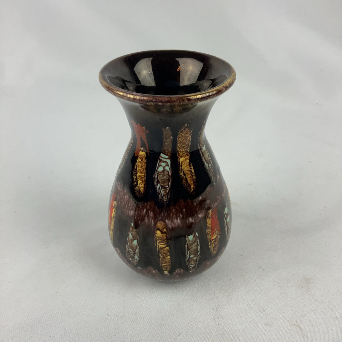 Jasba Keramik Vase Ceramic Brown Gold West German Pottery 581/12 1970s