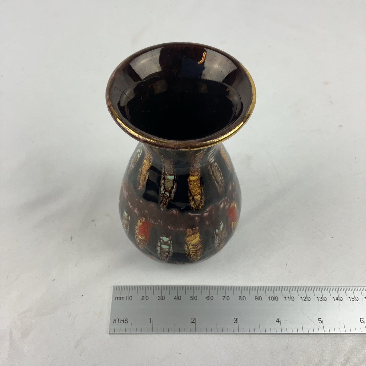 Jasba Keramik Vase Ceramic Brown Gold West German Pottery 581/12 1970s