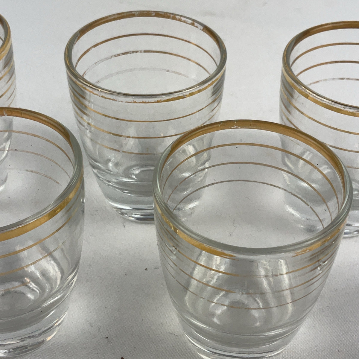 Vintage Brass Caddy Glass Gold Red 6 Shot Glasses Set Retro MCM